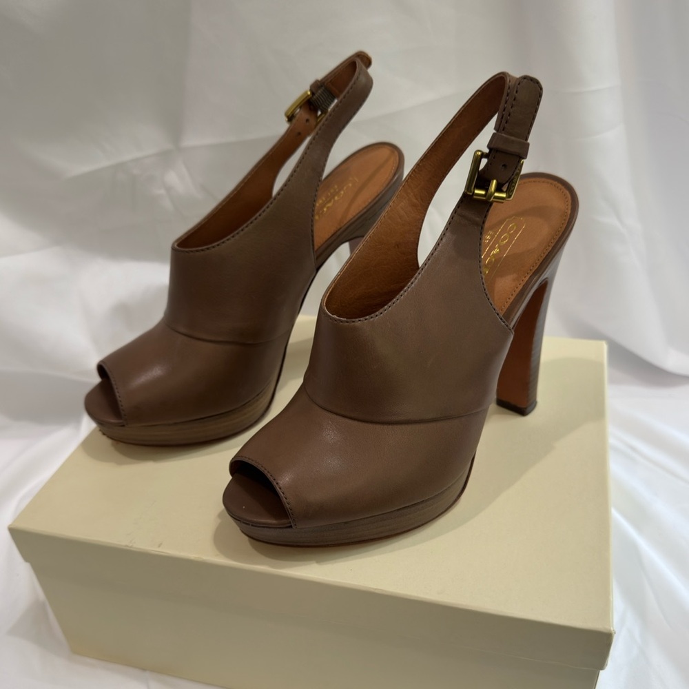 Coach Brown Peep-Toe Slingback Heels